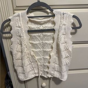 White Knit Crochet Vest